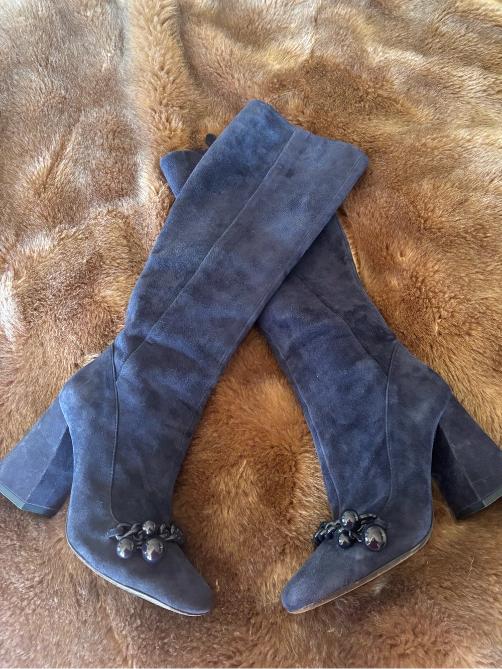 Tory Burch Navy Suede Platform Boots